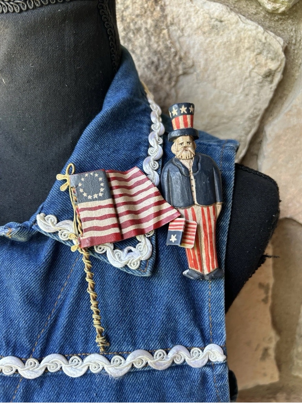 Vintage Womens 4th Of July Denim Vest S/M Stars & Stripes Uncle Sam EC - Picture 2 of 15